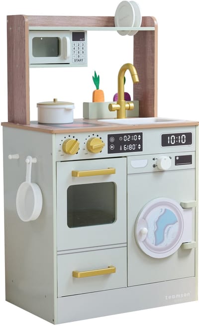 Teamson Kids Houten Speelkeuken Met Accessoires - Met Wasmachine en Mini Tuin - Groen