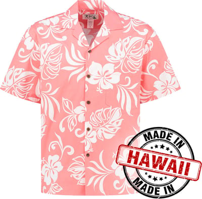 Hawaii Blouse Mannen - Shirt - Hemd - 100% Katoen - Overhemd Heren Korte Mouw - Made in Hawaii "Vakantie Vibes Roze" Maat XXL