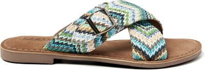 Lazamani Mia Raffia Dames Slippers Blue Maat 40