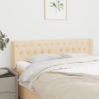 vidaXL - Hoofdbord - met - randen - 147x16x78/88 - cm - stof - crèmekleurig