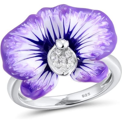 Ensemble de bijoux de mariage pour femme Fleur de pêcher Lotus Tempérament élégant Anneau émaillé violet Ensemble collier boucles d'oreilles Y14317YY-