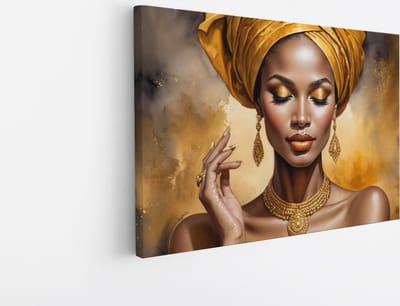 Saammp Canvas Schilderij - Afrikaanse Vrouw met Sierraden - abstract - 30x20 - Foto op canvas - Wanddecoratie - Muurdecoratie Woonkamer - Slaapkamer decoratie - Canvas Print