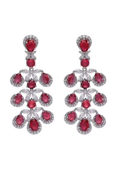 AVANT-GARDE PARIS Diva Dangle Earrings - Roze Cubic Zirconia - 1 stuk - Rhodium Plated en Antiek Design