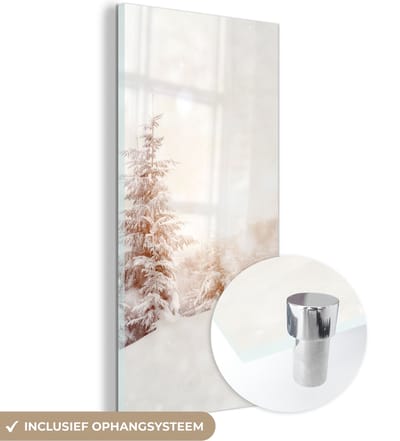 MuchoWow® Glasschilderij 20x40 cm - Schilderij acrylglas - Boom - Sneeuw - Winter - Foto op glas - Schilderijen
