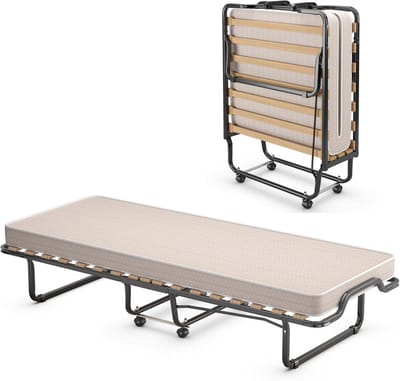 Inklapbaar Gastenbed met Traagschuimmatras – 80x200 cm – Volwassenen – Vouwbed met Wielen