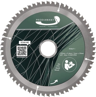 Zaagblad 190 mm voor Hout, Metaal en Aluminium - Compatibel met Invalzaag, Afkortzaag en Handcirkelzaag