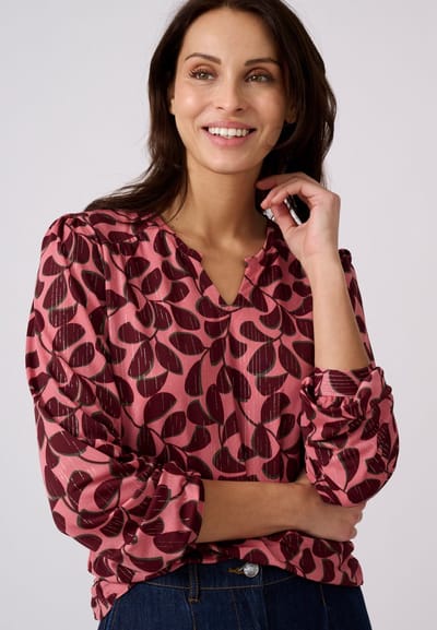 Damart - Gebloemd T-shirt in stretch crêpe stof met glanzend garen - Dames - Roze - M