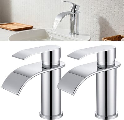 CECIPA Max Wastafelkraan - (2 Set) - Badkamerkraan - Watervalkraan - Mengkraan - Badkamer Kraan - lavabokraan - Warm en Koud - Waterbesparend - Chroom
