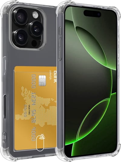 Hoesje Geschikt voor Apple iPhone 16 Pro - Met Pashouder en Kaarthouder - Telefoon Hoes Shockproof - Siliconen Case - Back Cover - Shock Proof - Pasjes Houder - Transparant