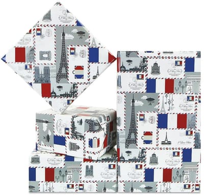 Cosensi- Inpakpapier Romantisch Ontwerp - Cadeaupapier Verjaardag - Cadeaupapier Bruiloft - Inpakpapier Set - Eiffeltoren Motief - Premium Kwaliteit