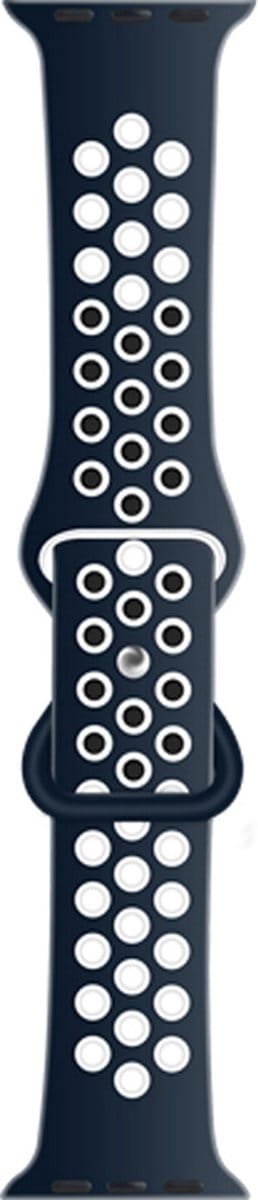 Siliconen bandje - geschikt voor Apple Watch 1/2/3/4/5/6/7/8/9/10/11/ SE (1,2,3) met maat 38 mm / 40 mm / 41 mm en 42 mm (Watch 10/11) - donkerblauw-wit