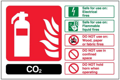 CO2 Brandblussignaal Groen Rood Zwart Stijf Kunststof 200x150mm