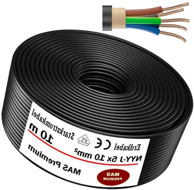 Krachtstroomkabel NYY-J - Aardkabel Elektrische kabel - Installatie Buiten - 5 x 10 mm² - 10 meter - Zwart