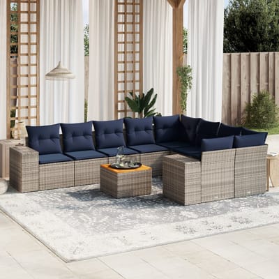 vidaXL - 10-delige - tuinbankset - met - kussens, - grijs - polyrotan