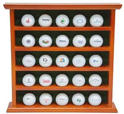 Houten Vitrine Rack voor 25 Golfballen met Groene Fluwelen Achtergrond