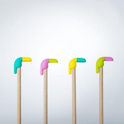 Mustard - Set gummen voor potlood - 16 stuks - tropische vogel