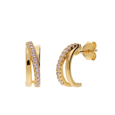 Lucardi Dames Zilveren goldplated oorringen met zirkonia voor dames - Oorbellen - 925 Zilver - Goudkleurig