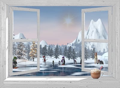 D&C Collection - 90x65 cm - kerstposter voor buiten - doorkijk - Bruin venster met kerstman en cocktails - strand - winter poster - kerst decoratie