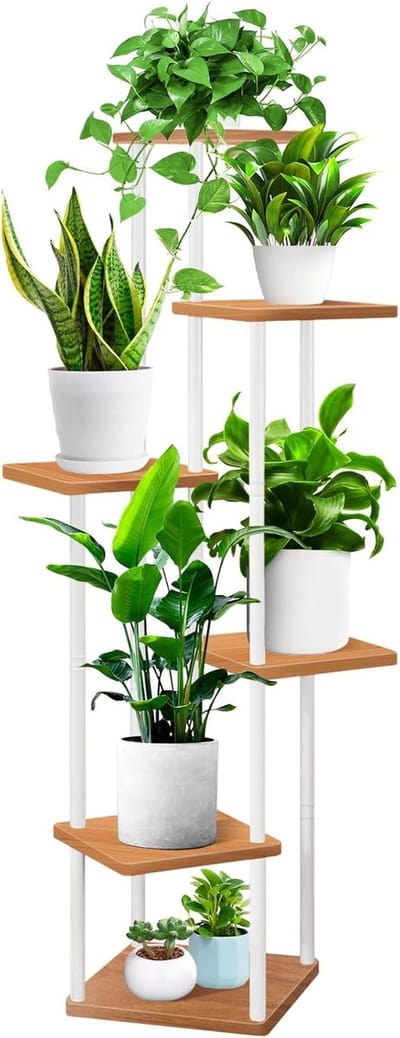 hoge plantenstandaard metalen rek binnen, meerdere plantenpotten houder planken hoekrek, plantenplank displayrek opslag organizer voor patio woonkamer balkon tuin (6 niveaus, wit)