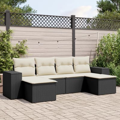 vidaXL - 6-delige - Loungeset - met - kussens - poly - rattan - zwart