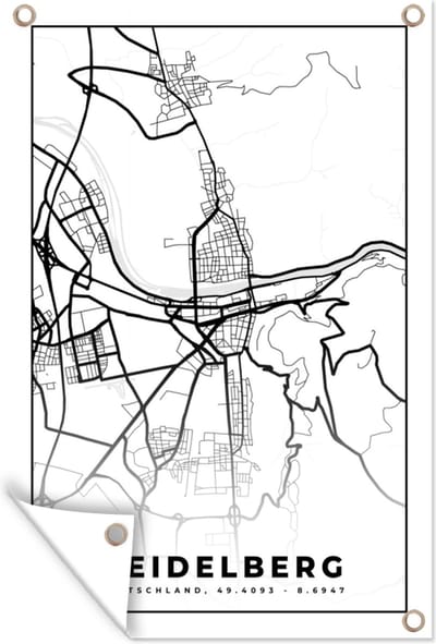 Muurdecoratie Heidelberg - Plattegrond - Kaart - Stadskaart - 120x180 cm - Tuinposter - Tuindoek