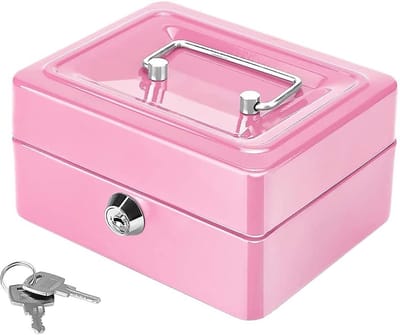 Mini Portable Kluis voor Geld, Munten en Briefgeld - Lockable Cash Box met Sleutels voor Veilige Bewaring van Losse Geldbedragen (Roze)