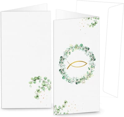 Vouwkaarten met Enveloppen - Uitnodigingskaarten - Feestelijke Communicatie - Eucalyptus en Vis Motief - 10 kaarten - Groen Goud