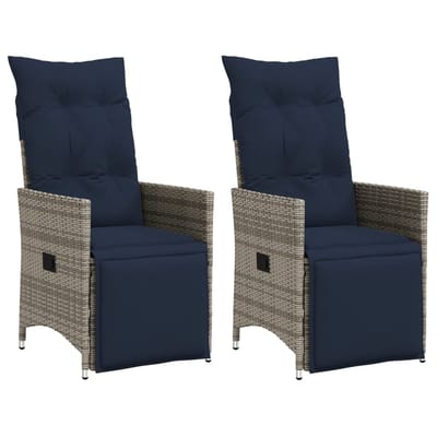 vidaXL - Tuinstoelen - 2 - st - verstelbaar - met - kussens - poly - rattan - grijs