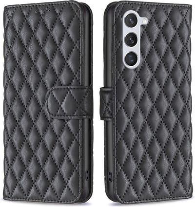 BINFEN Hoesje - Geschikt voor Samsung Galaxy S25 / S24 Hoesje - BINFEN Rhombus Book Case - Zwart
