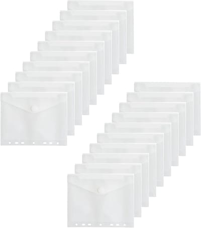 Set van 20 A5 Document Compartimenten, Transparante Documentenhoezen, Opbergmap met Sluiting, Perfect voor Organiseren van Documenten, 7 Gaten, Ideaal voor Kantoor en School