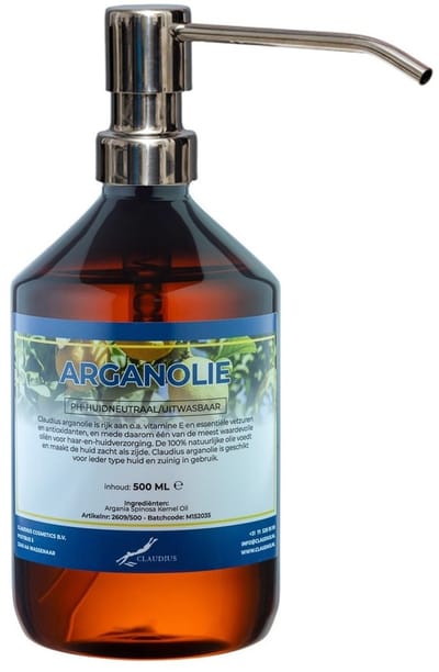 Arganolie 500 ml met zilveren pomp - 100% natuurlijk - biologisch en koud geperst