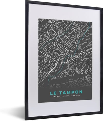 Fotolijst incl. Poster - Stadskaart – Frankrijk – Kaart – Le Tampon – Plattegrond - 30x40 cm - Posterlijst