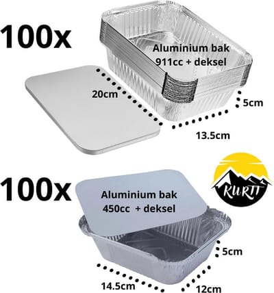 KURTT - Aluminium bak 911cc opstaande rand met Deksel 100 stuks + Aluminium bakjes 450ml - 100 stuks met deksels - Wegwerp - Alu bakje - aluminium - bakjes - wegwerp - alubak
