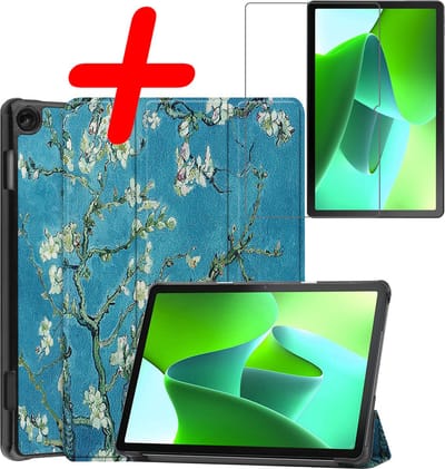 Hoesje Geschikt voor Lenovo Tab M10 (3e / 3rd generatie) - Met Screenprotector - Trifold Bookcase - Hard Cover - Hardcover Book Case - Tablet Hoes - Bloesem