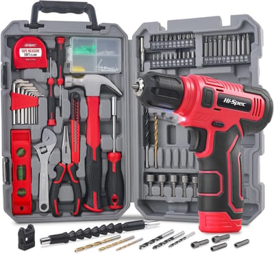Gereedschapsset met boor - Doe-het-zelf kit - Thuis reparatie - 8V Snoerloze boor - 70-delig - Donkerrood