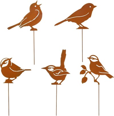 Tuinstekers 5 stuks - Roestige Vogeldecoratie voor Buiten en Tuin