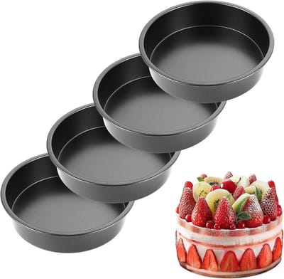 4x Ronde Taartvorm Set 20 cm - 5 cm Diep - Antiaanbak Bakvorm Koolstofstaal Zwart