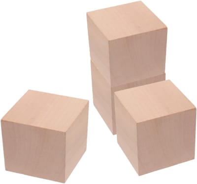 Houten Blokken - Bouwstenen Kubussen - Creatief Spelen - Natuurlijk Grenenhout - 4 Stuks 5cm - Khaki