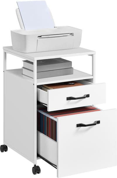 VASAGLE - Boekenkast - Archiefkast - 2 Lades - Mobiele Kantoorkast op Wielen - Open Vak - Hangmappen