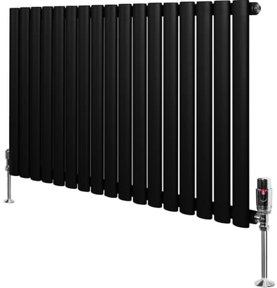 Ovale radiator 1 kolom - 600x1020 mm - zwart - thermostaatkraan