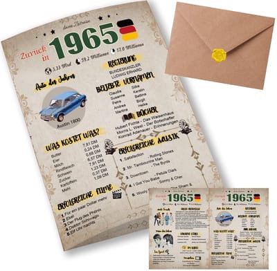 Dailygoods- Verjaardagskaart 60 jaar - Vintage Cadeau 1965 - Verjaardagskaart met Envelop - Nostalgische Tijdreis - Persoonlijke Vroede - DIN A5 - Verjaardagswenskaart