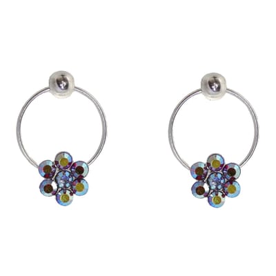 Behave - Oorbellen - Rondje met Bloem - 925 Sterling Zilver - Rood