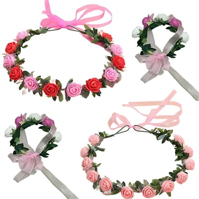 Dailygoods- Bloemenkrans Set van 2 - Bloemenkroon - Haaraccessoires - Verstelbare Haarband - Haarsieraad - Geschikt voor Feestelijke Gelegenheden - Haarkrans