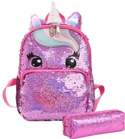 Unicorn Rugzak Meisjes - Rugtas Meisje - Unicorn - Tas - Eenhoorn - Roze - Etui - Glitter - Boekentas Schooltas - Pailletten Paillet - Rugtassen - Peuter & Kleuter - Rugzakken