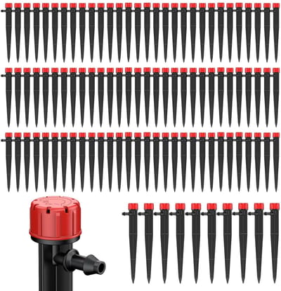 Dailygoods - Pawfly 100 stuks druppelaars, irrigatiedruksproeier voor druppelslang van 0,64 cm, sproeikoppen met 360° verstelbare waterstroom, tuindruppelaar voor plantenbewateringssystemen