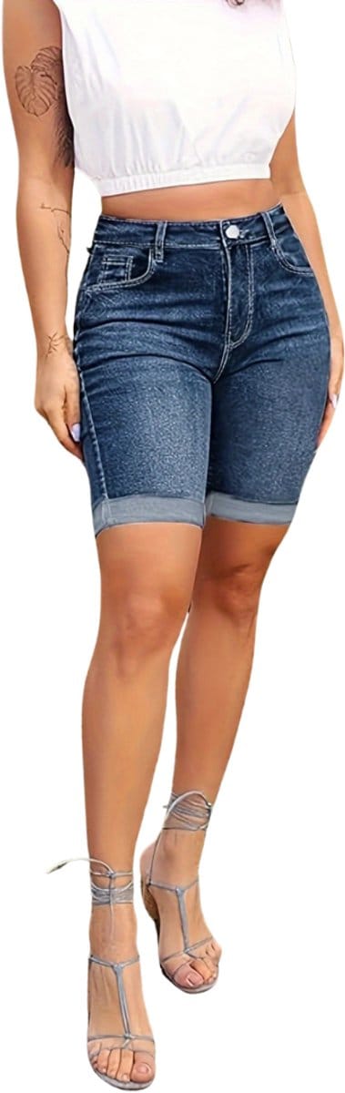 Livano Korte Broek Dames - Spijkerbroek - met Zakken - Volwassenen - Jongens - Shorts - Blauw - Maat XS
