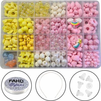 Fako Bijoux - Kralen Set Pastel - Acryl - Sieraden Maken - Box - 400 Stuks - Geel/Wit/Roze