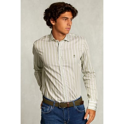 River Woods Slim Fit Striped Shirt Green/white Size: XXL | Casual Shirts Outlet | Heren | Groen