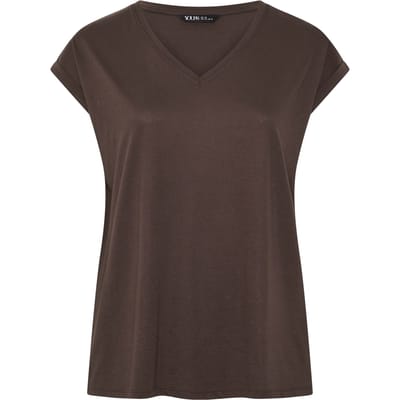 Yours Chocoladebruin Basic Tshirt Met Vhals Size 40