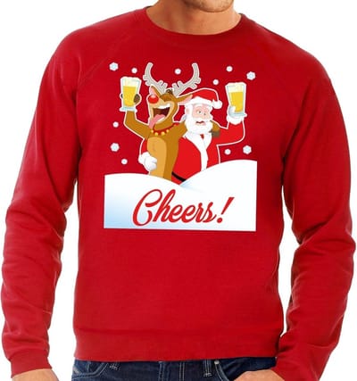 Foute kersttrui cheers met dronken kerstman rood voor heren S